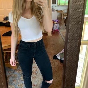 High Waist Black Wash Ripped Jeans